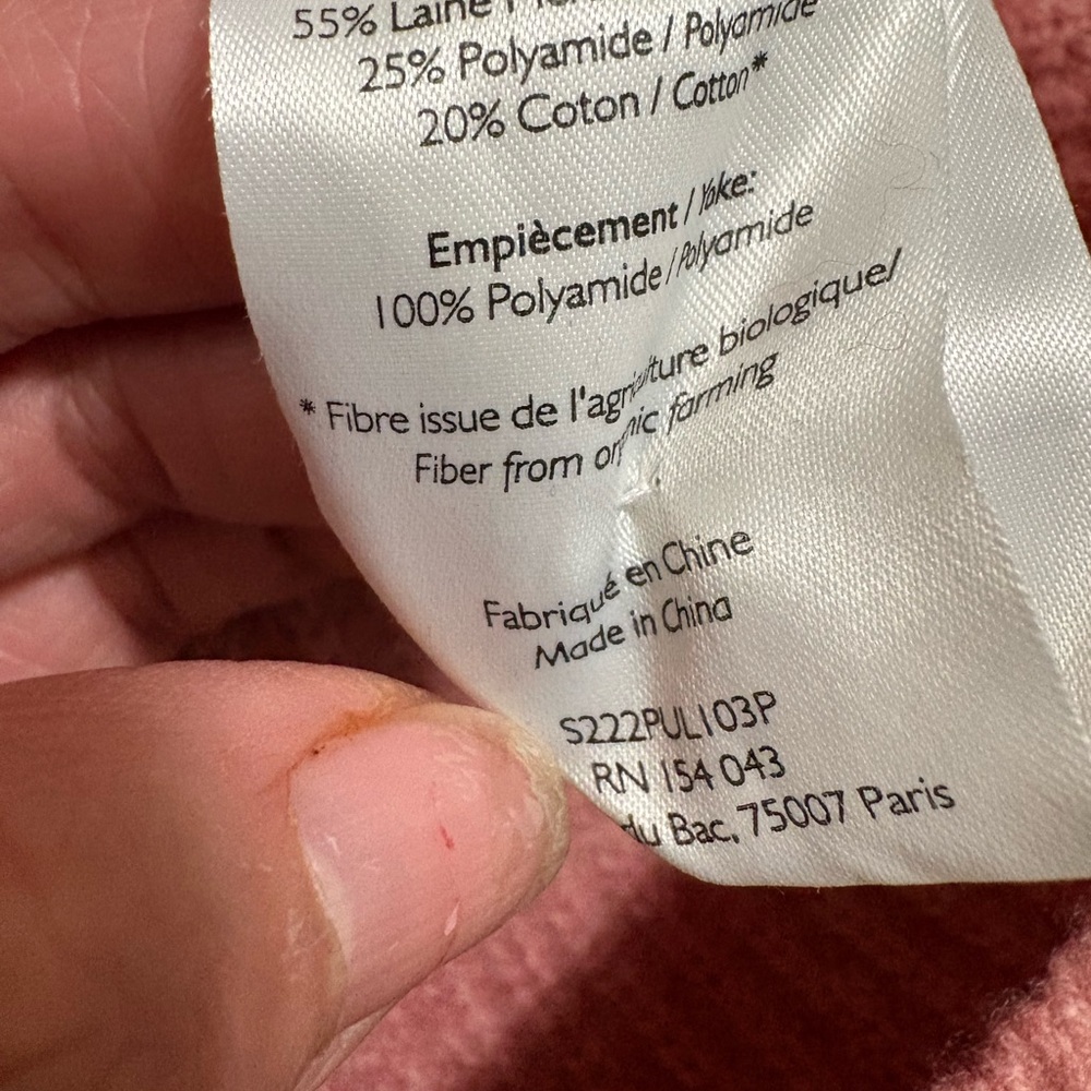 Sézane Pink Wool Cotton Sweater Quater Button Pull Ewen Jumper Rosewood Color - Picture 6 of 10